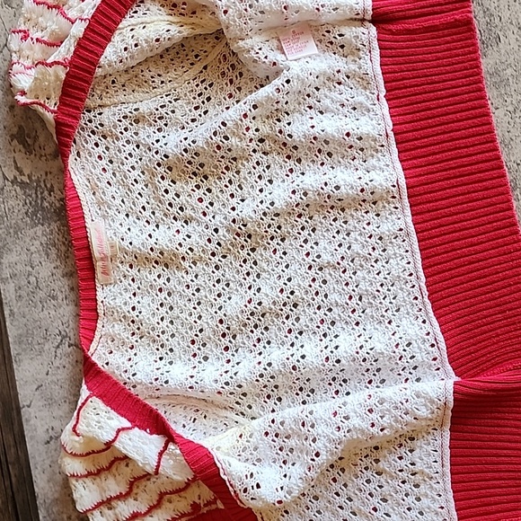 Betsey Johnson crochet knit short cardigan vintage red and white color size S - Picture 9 of 16